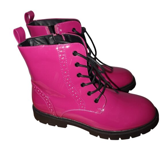 Hot Pink Combat Boots W/Lace-Up Front/Side Zippers & Black Soles SIZE: 3 - Dream - Picture 2 of 8